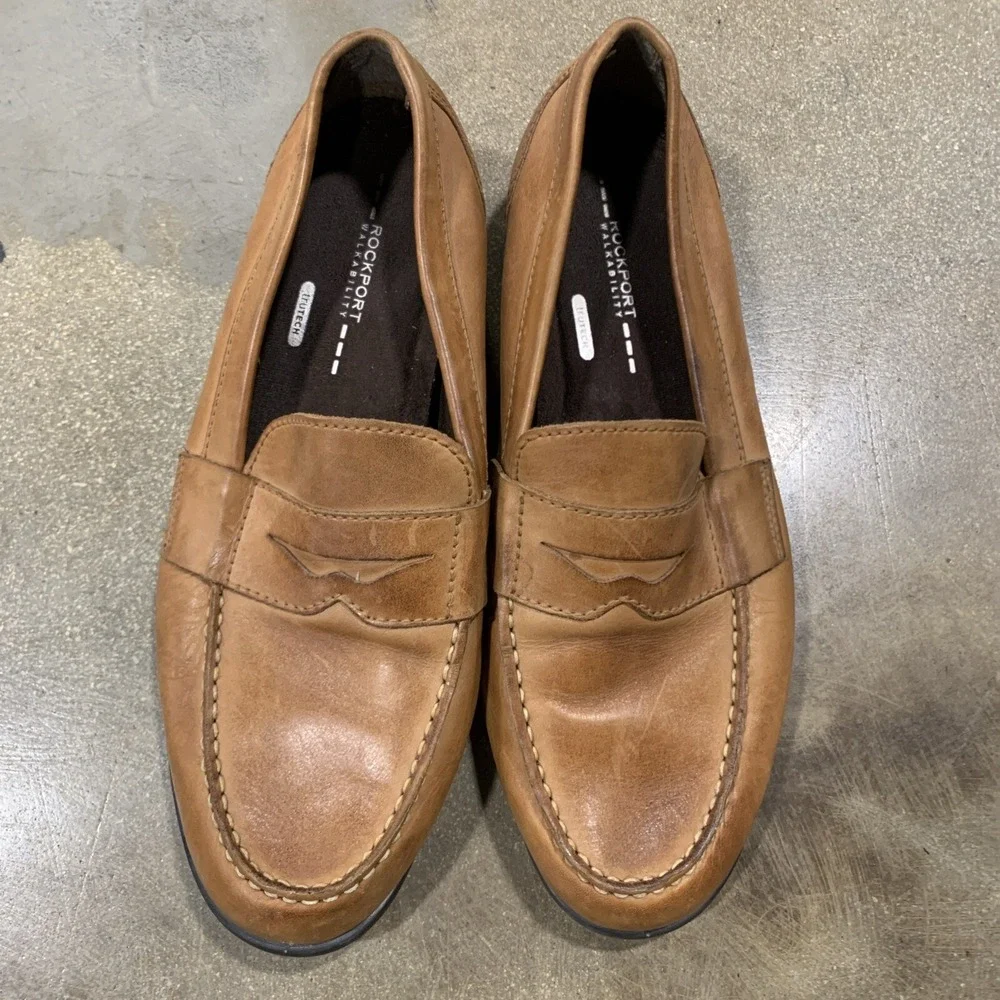 Rockport Mens Size 11.5 Shoes Trutech Tan Penny Loafers Leather